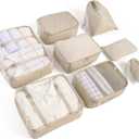 8 Set Packing Cubes for Suitcases Travel Luggage Packing Organizers,Travel Accessories Essentials Luggage Organizer with Shoe/Tioletry/Laundry Bag (Beige)