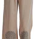Demoking Cotton Linen Pants Women Straight Leg Casual Loose Drawstring Hippie Beach Vacation Clothes (S)