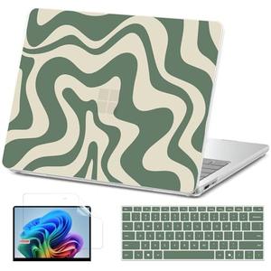 AKIT Compatible with Microsoft Surface Laptop 13 inch Model 2095, Unique Pattern Hard Shell Case+Screen Protector+Keyboard Cover for Microsoft Surface Laptop 13 inch case, Green Wave