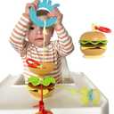Hamburger Suction Cup Toys Holder for High Chair, Stroller Baby Toys 6-12 Months & Toddlers, 3 Tethers Keep from Falling, Great for Restaurant & Car Seat Airplane Travel
