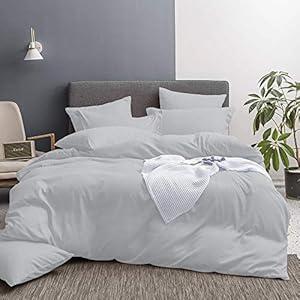 Duvet Cover Super King Plus 120x120 Size Luxurious 3 Piece Duvet Cover (1 Duvet Cover & 2 Pillow Sham) with Zipper Closer & Corner Ties 100% Natural Cotton Soft & Cozy, Silver Grey