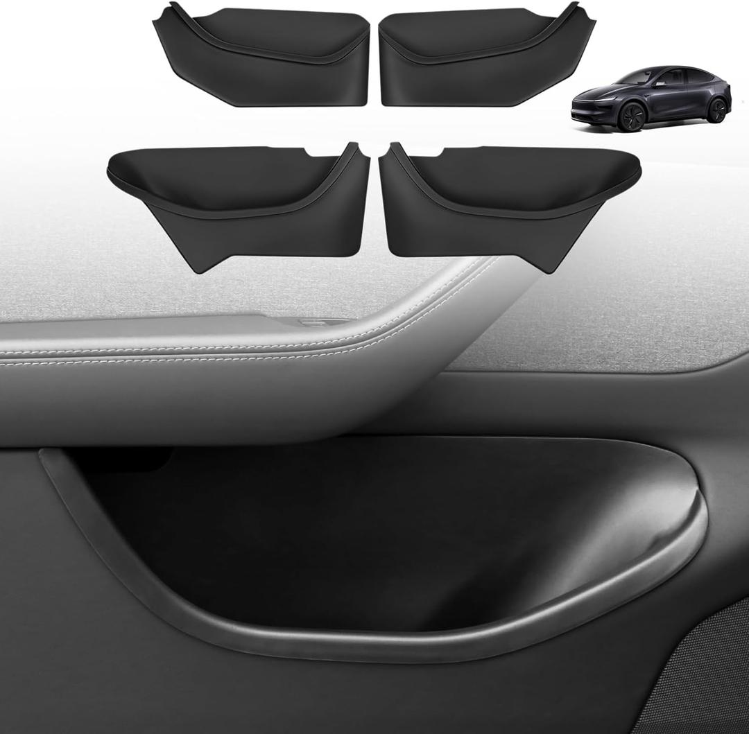 Door Side Organizer 4PCS Full-Cover for Tesla Model Y Juniper 2026, Custom Fit Door Pocket Storage Boxes, Anti-Slip Interior Accessories for Model Y Juniper, Easy to Install, Premium TPE Liner