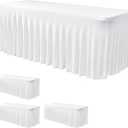 Nasitos White Table Skirt for 6 Foot Rectangle Tables, 4 Pack - 72 x 30 Inch - Stretch Spandex Fitted Table Clothes, Fabric Table Covers Cocktail Tablecloths for Party, Banquet, Birthday