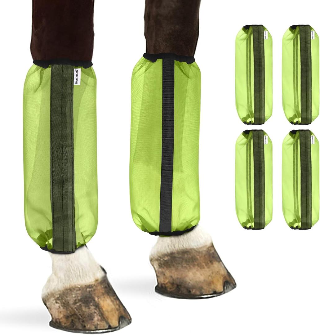 4PCS Fly Boots for Horses, Non-Slip Breathable Horse Fly Boots,Comfy Mesh Horse Fly Leggings Prevents Flies and Mosquitoes from Biting (Green)