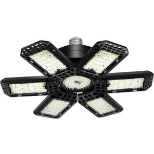 1 Pack Garage Light, 200W 20000LM 6500K LED Shop Lights, Garage Lights Ceiling Led with 6+1 Deformable Panels, Screw in E26/E27 Socket Bulb for Warehouse, Workshop, Basement, Barn Lighting, Black 