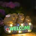Solar Rabbits with Welcome Sign - Outdoor Bunny Decor with Solar LED Lights - Rabbit Garden Decor & Outdoor Light-Up Gifts for Women, Moms or Birthdays (Brown)
