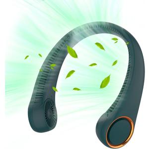Portable Neck Fan, Hands Free Bladeless Fan, 360 Cooling Personal Fan,Wearable Quiet Fan for Outdoor Indoor, Gifts for Men Women, 4000mAh Battery Operated, USB Rechargeable, 3-Speeds (Dark Green)