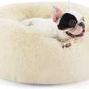 Bedsure Calming Dog Bed for Small Dogs - Donut Washable Small Pet Bed, Round Anti-Slip Fluffy Plush Faux Fur Large Cat Bed, Fits up to 25 lbs Pets, Ivory Beige, 23 inches