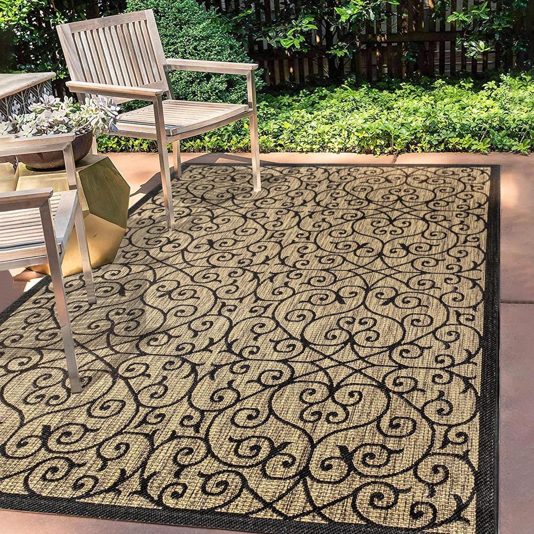 JONATHAN Y SMB107A-3 Madrid Vintage Filigree Textured Weave Indoor/Outdoor Black/Khaki 3 ft. x 5 ft. Area-Rug, Classic,Easy-Cleaning,HighTraffic,LivingRoom,Backyard, Non Shedding (3'1" x 5' (Rectangular), Black/Khaki)