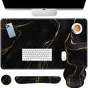 Britimes Black Gold Marble Keyboard Mouse Pad Set 4in1 Large Mousepad+Keyboard Wrist Rest+Mouse Wrist Rest+Coaster Ergonomic Design for Home Office Computer 35.4x15.7 inches