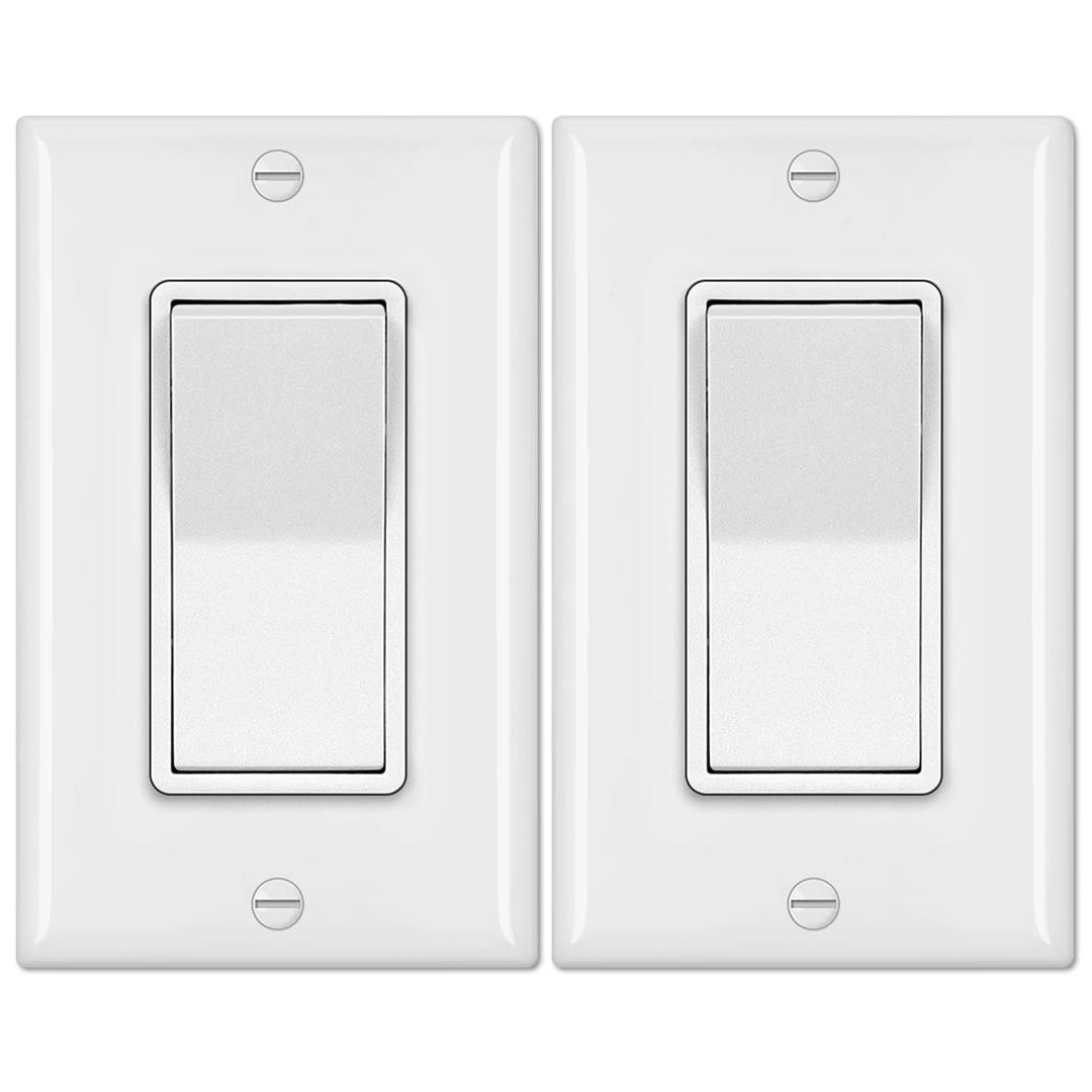 BESTTEN 2 Pack 4-Way Decorator Wall Light Switch with Wallplate, 15A 120/277V, On/Off Paddle Rocker Interrupter, Self-Grounding, UL Listed, White