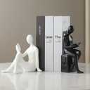 Decorative Bookends, Ceramic Book Ends for Shelves, Home Office Decor Aesthetic Book Stopper Reading Book Holders Statues for Bookshelf Bedroom Living Room Decoration (White and Black)