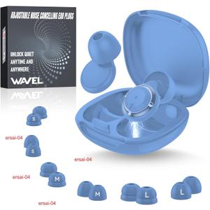 Adjustable Ear Plugs for Sleeping Noise Cancelling - 3 Modes Noise Reduction EarPlugs (17-35dB) for Snoring, Travel & Concerts | 7 Pairs Silicone Tips (XS/S/M/L) | Magnetic Carry Case | Blue