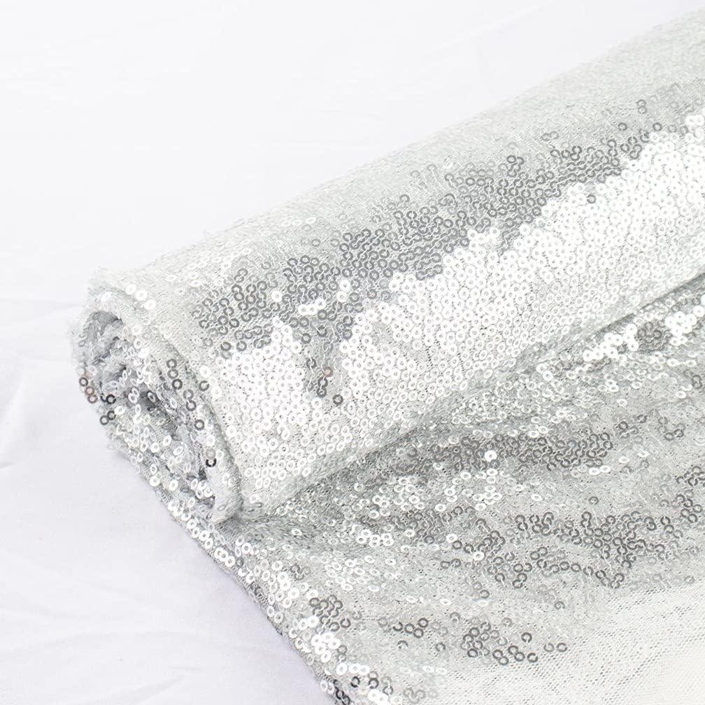 Partisout Sequin Fabric Glitter Fabric 3mm 2 Yards Sequin Fabric by The Yard Sparkly Fabric Little Mermaid Fabric Outdoor Glitter Fabric Sequence Material for Dress Clothing Wedding (2 Yards, Silver)
