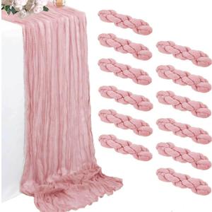 12 Pack Pink Cheesecloth Table Runners 35 x 120 Inch  Rustic Boho Gauze Table Runner for Wedding Arch, Party Decoration, Bridal Shower, Reception, Farmhouse Dining Decor