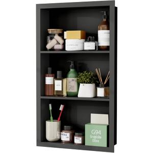 Stainless Steel Recessed Medicine Cabinet 14''*24'', Rust-Proof Metal Wall Niche, in Wall Shower Niche Shelf Insert Replacement, Recessed Medicine Cabinets for Drywall, Bathroom Storage, Black