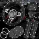 NBTEPEM 8 pcs Bling Car Accessories Set for Women, Steering Wheel Cover, Sparkly Seat Belt Covers, Bling Gear Shift Cover, Universal Fit Most Cars (Black Diamond)