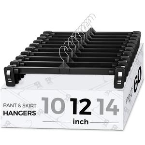 Smartor Space Saving Skirt Hangers - 60 Pack, Slim Plastic Pants and Shorts Hangers, Ridged Non-Slip with Pinch Clips, Black Clip Hangers for Women, 360-Rotating Chrome Swivel Hook, 12 Inches