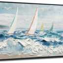 Enartly 3D Textured Waves Sailboat Framed Wall Art, Ocean Coastal Beach Canvas Painting Nautical Artwork for Living Room Bedroom Dining Room Home Office Wall Decor, 40"x20"