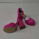 DREAM PAIRS Women’s High Chunky Platform Closed Toe Block Heels Square Toe Ankle Strap Dress Wedding Party Pumps Shoes Aurelia, 7.5, Rose Red-satin