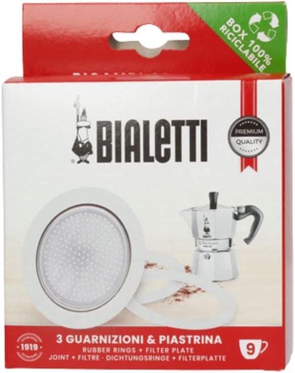 Bialetti BIA640310 Pack of 3 Gaskets + 1 Plate, Tz.9, Stainless Steel (Moka - 9 cup)