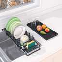 in Sink Dish Drying Rack, Expandable Dishes Racks for Kitchen Sink with Silicone Mat, Black