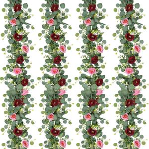 TOCHGREEN 4 Pack Artificial Eucalyptus Flower Garland with Red and Pink Roses, Fake Rose Flower Greenery Garland Floral Vines for Wedding Home Party Table Runner Decor (Red Pink, 4PCS)