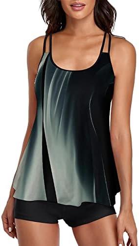 Urchics Womens 2025 Tankini Swimsuits Tummy Control Flowy Swimwear Two Piece Bathing Suits Swim Tank Top with Boyshorts M