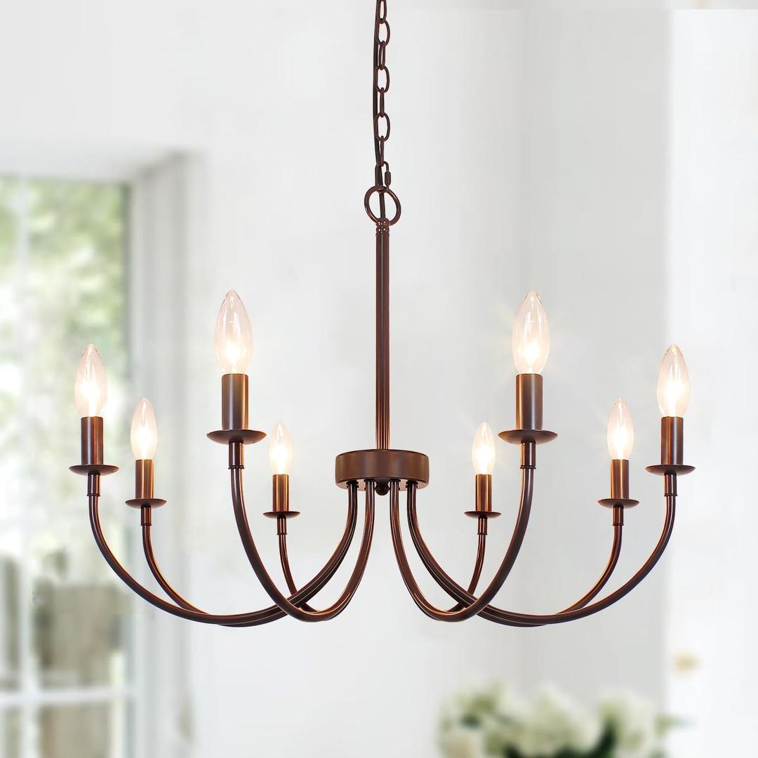 8-Light Farmhouse Chandelier for Dining Room Lighting Fixtures Hanging, Oil Rubbed Bronze Candle Chandelier Rustic Industrial Modern Chandelier for Living Room, Bedroom, Foyer