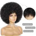 Soft Afro Wig 70s For Women Kinky Curly Hair Wigs With Bangs Natural Looking Short Curly Wig For Men Bouncy Black Puff Synthetic Hair Wig For Daily Party Use