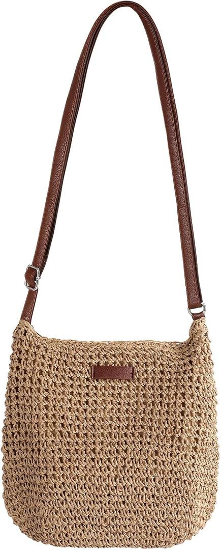LEVOTIER Woven Straw Crossbody Bags for Women - Handmade Casual Beach Purse