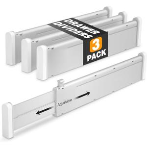 HiYZ Expandable Drawer Dividers - 12.6-22.8'' Adjustable Drawers Organizers for Kitchen Utensils, Drawer Separators in Bedroom, Dresser, Office, Bathroom, Fridge, 3 Pack Long Dividers-Gray