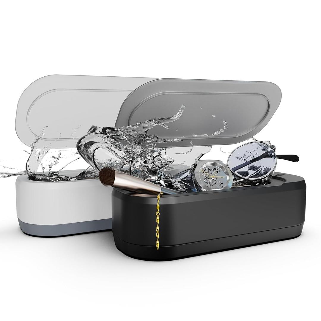 KUNPHY Sonic Jewelry Cleaner, Jewelry Cleaner Machine with 12oz 46kHz, Professional Sonic Cleaner with One-Touch Operation, Sonic Cleaner for Rings, Glasses, Jewelry, Dentures, 2packs(White+Black)