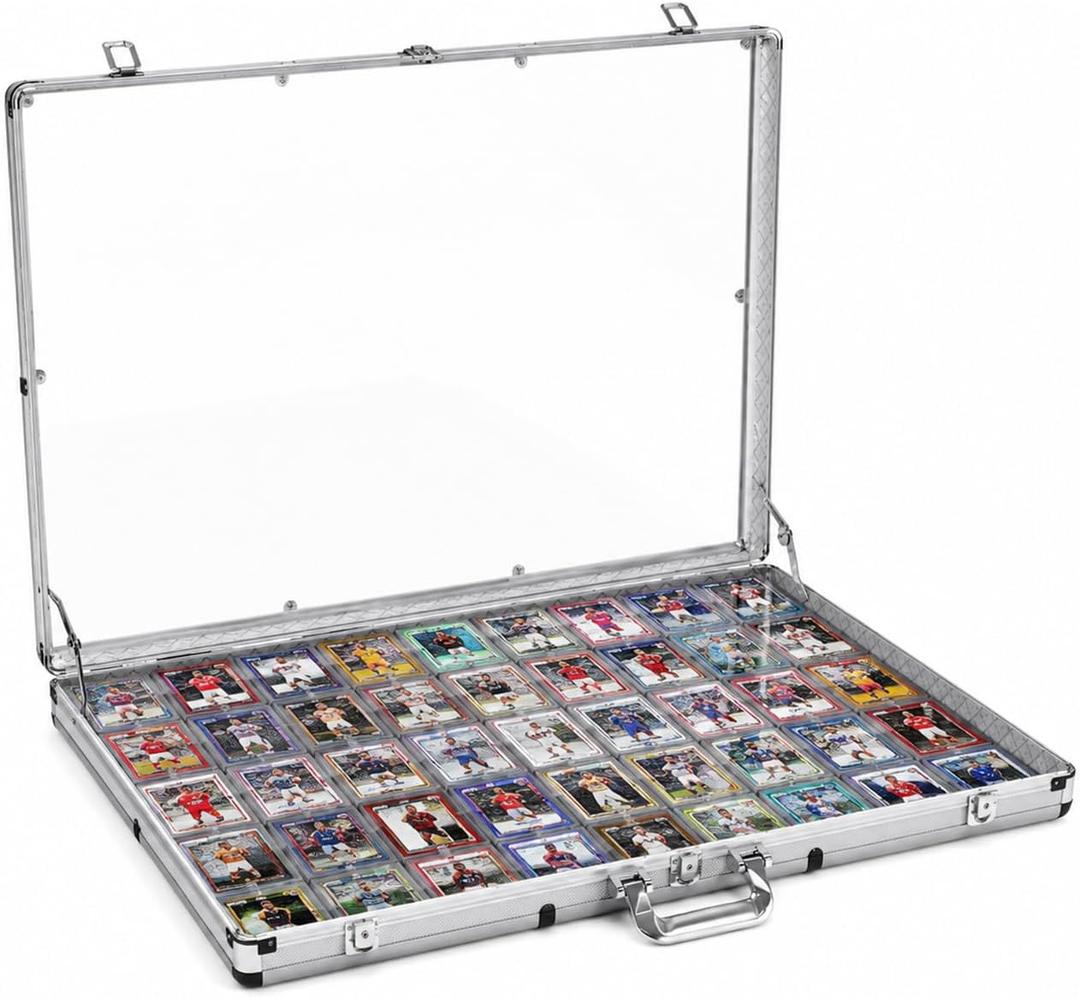 Card Display Case, Large Aluminum Locking Tabletop Showcase