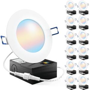 Sunco 12 Pack 4 Inch LED Recessed Lights, Canless Ceiling Light Slim, 650 LM, 10W, Selectable CCT 2700K/3000K/4000K/5000K/6000K, Dimmable, Wafer Thin, with Junction Box ETL.