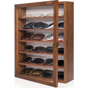 Sunglasses Display Case Wall Mounted Large Sunglasses Organizer Storage Wood Eyeglasses Holder