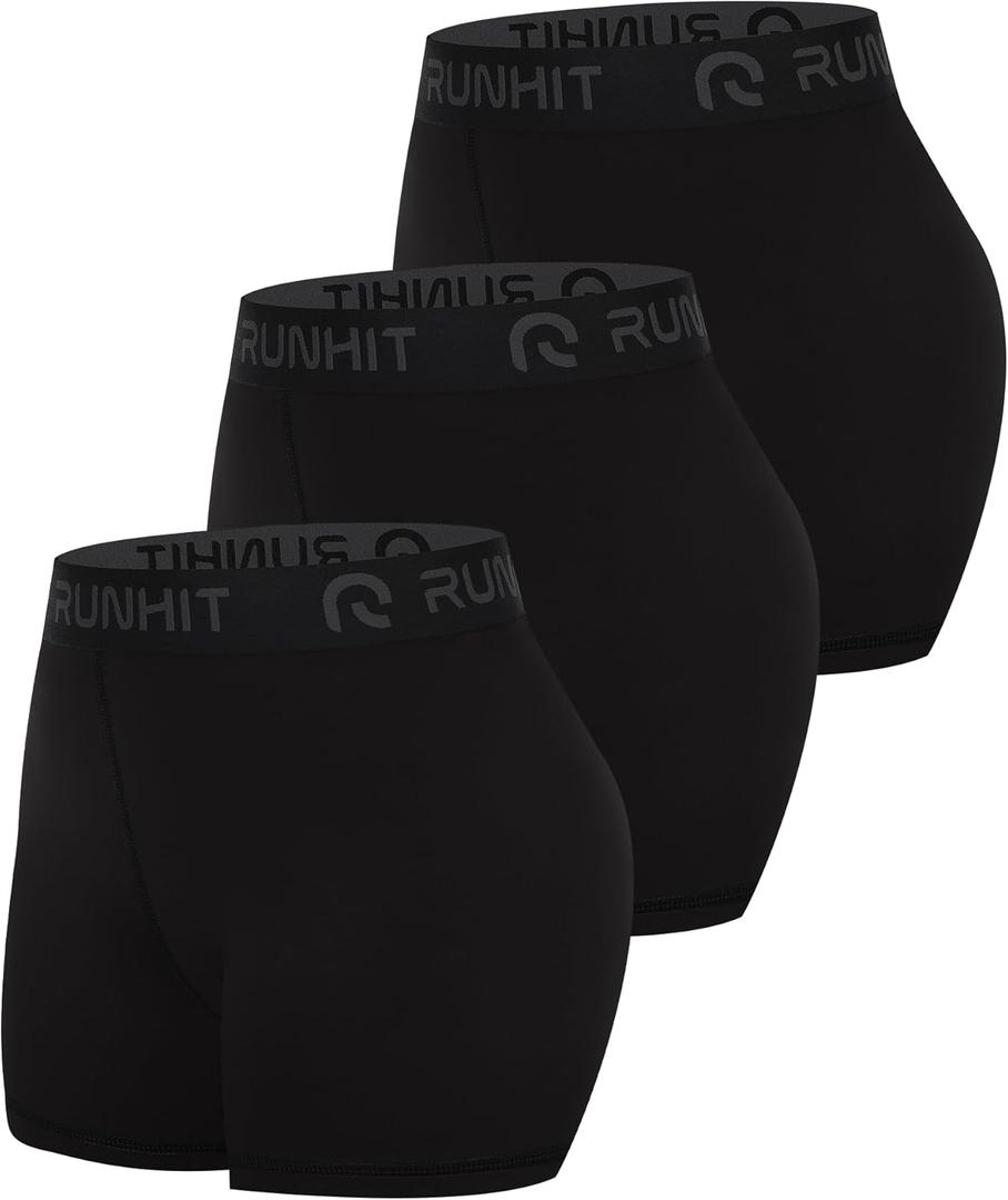 Runhit 3" Volleyball Shorts Womens 3 Pack Compression Shorts for Women Spandex Shorts Women Workout Athletic Yoga Gym (Medium, No Pockets: Black/Black/Black (3pack))