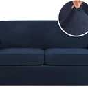 H.VERSAILTEX Real Velvet Plush 3 Piece Stretch Sofa Covers Couch Covers for 2 Cushion Couch Sofa Slipcovers Width Up to 90 Inch Feature Thick Soft Stay in Place (Large Sofa, Navy)