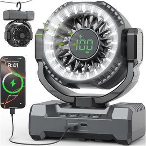 24000mAh Camping Fan, Portable Rechargeable Fan, Battery Powered Fan with LED Lantern & 120 Oscillation, Battery Operated Ventiladores for Travel, Tent, Fishing, Jobsite, Outdoor, Gifts for Men Dad, Large