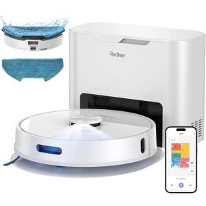 Redkey R10 Robot Vacuum, 3-in-1 Vacuum Robot with Suction Station and Mop, LiDAR Navigation, Powerful 4000Pa Suction Power, 4L Dust Bag, 90 Days Hands-Free Cleaning, Ideal for Pet Hair Cleaning (White)