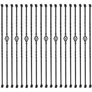 Sidasu 30 Pack Iron Balusters Stair Spindles Hollow Single Basket Black Iron Spindles Double Twist 1/2" Square Metal Balusters with Baluster Swivel Shoes 180 Degree Adjustable Direction
