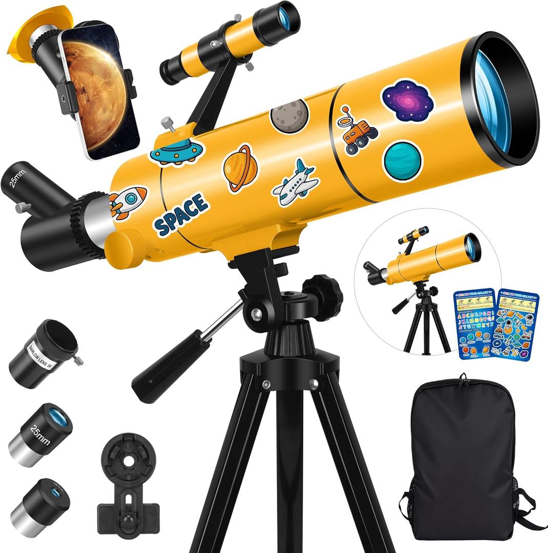 MEEZAA Telescope for Adults & Kids, 80mm Aperture 500mm Portable Refractor Telescope for Astronomy Beginners, Professional Travel Astronomical Telescopes with Tripod, Stickers, Phone Adapter, Backpack