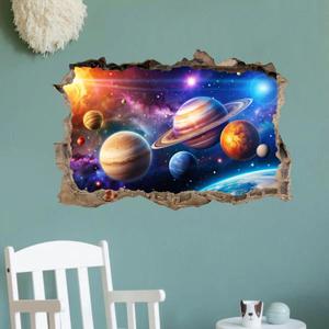 OLMIXA 3D Large Space Wall Decal (34.2”x 23”), Solar System Wall Stickers, Vinyl Outer Space Planet Wall Art for Baby Nursery Bedroom Playroom Decor