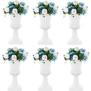 NUPTIO Plastic Urn Planters White - 6 Pcs 19.7 Inch Tall Large Urns Planter Outdoor for Plants - Garden Classic Flower Vase Plant Pots - Porch Front Pedestal Pot Resin Grecian Vases