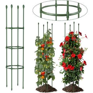Round Heavy Duty Tomato Cage - 55 Inch Steel Core Plastic Coated Garden Trellis, 4-Post Rustproof Plant Support for Tomato/Cucumber/Beans, No Tools Snap Assembly, Spare Parts i kmp0pp00