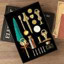 NC Feather Quill Pen Set - Calligraphy Ink Set, Dip Pen, Valentine's Day Gift, Holiday Ideal (Green)