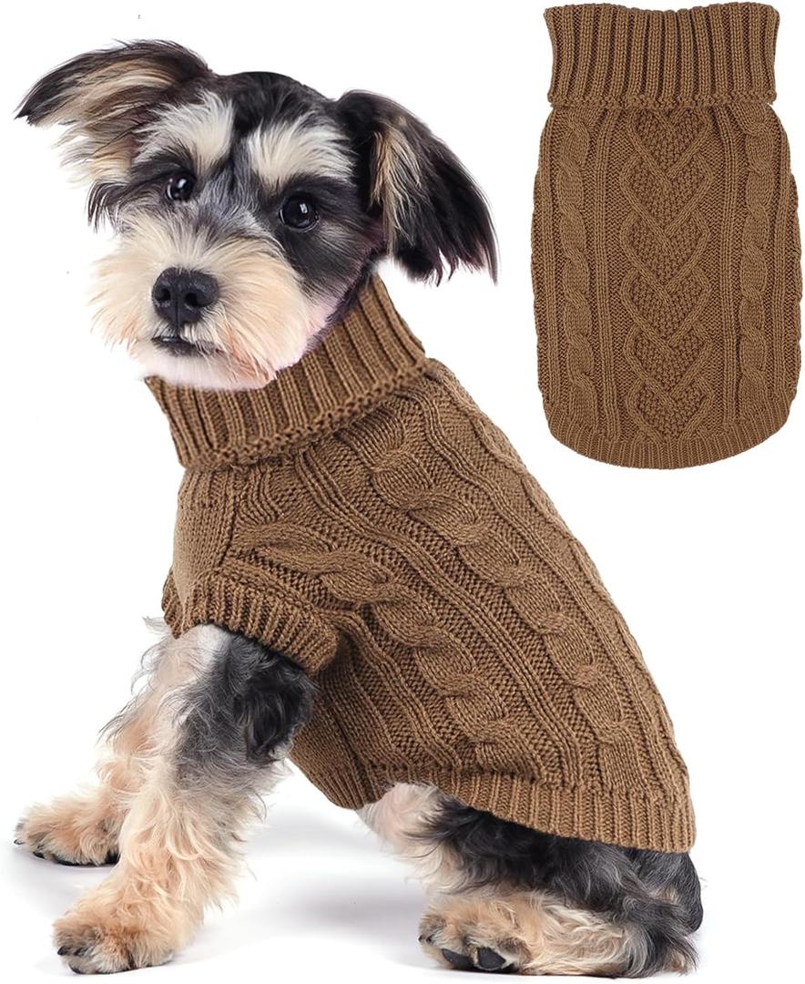 Dog Sweaters for Small Dogs Fall Dog Sweater Puppy Winter Clothes Dachshund Clothes Knitted Turtleneck Pet Sweater Warm and Soft Doggie Clothing Khaki Thanksgiving Doggy Sweater Large