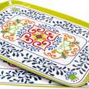 Large Serving Platter with Handles, 19x12 Large Rectangular Melamine Serving Tray Set of 2, Kitchen Food and BBQ Serving Platter, Talavera Grilling Prep and Serve Tray, Dishwasher Safe