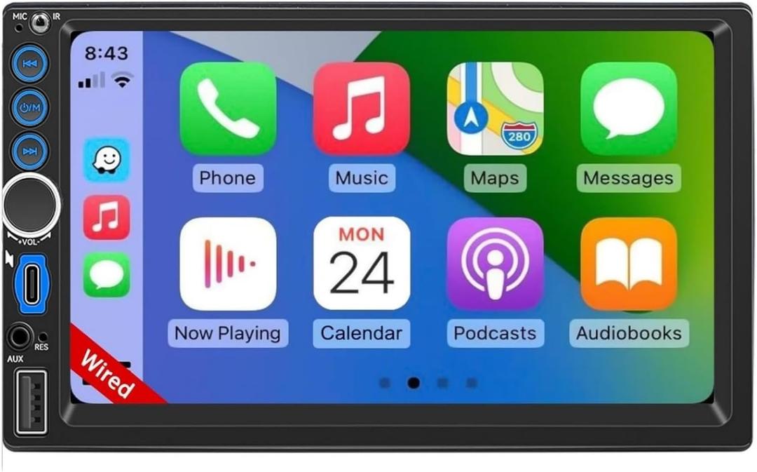 Double Din Car Stereo A-pple Carplay Radio Screen for Car Audio Receivers, Bluetooth Car Play Android Auto 7" Touchscreen, Car Radio Support Bluetooth, Mirror Link, FM, Type-C
