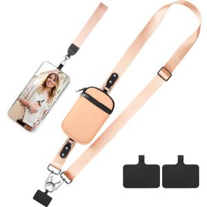 Phone Lanyard Crossbody Wrist Strap, Clip and Go Strap for Phone with Wallet Crossbody, Adjustable Phone Strap Compatible with All Phones (Peach)